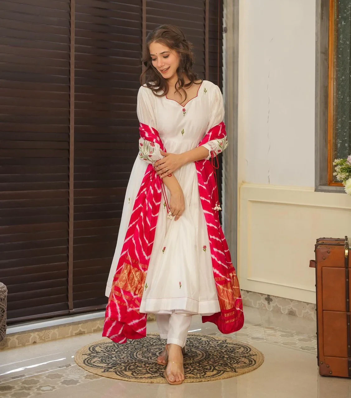 Party Wear Look Anarkali Suit - Bottom & Dupatta With Embroidery Work